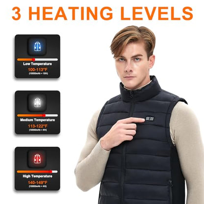 MEXITOP Lightweight Heated Vest for Men/Women, Outdoor Water/Wind Resistant Outerwear Vests with 10000mAh Large Capacity Battery Pack, Black