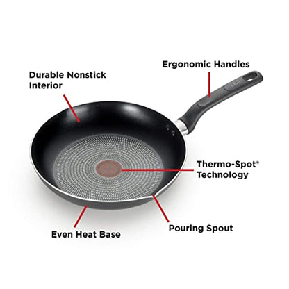 T-fal Initiatives Nonstick Cookware Set 18 Piece Oven Broiler Safe 350F Pots and Pans, Dishwasher Safe Black