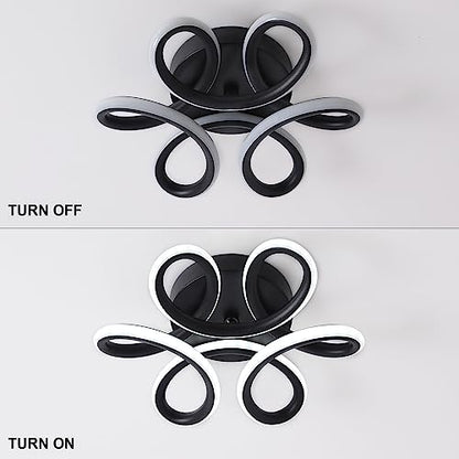 DELIPOP Modern LED Ceiling Light, Black Flowers Design Semi Flush Mount Ceiling Light, 10in 22W Cool Light 6500K Aluminum Ceiling Light Fixtures
