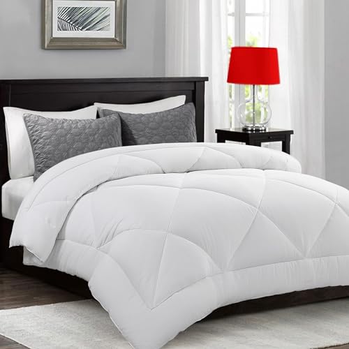 All-Season Full Size Comforter-Soft and Cooling Comforter for Restful Sleep-Down Alternative Quilted Comforter-2100 Series Duvet Insert with Corner Tabs(White,Full,82"x86")