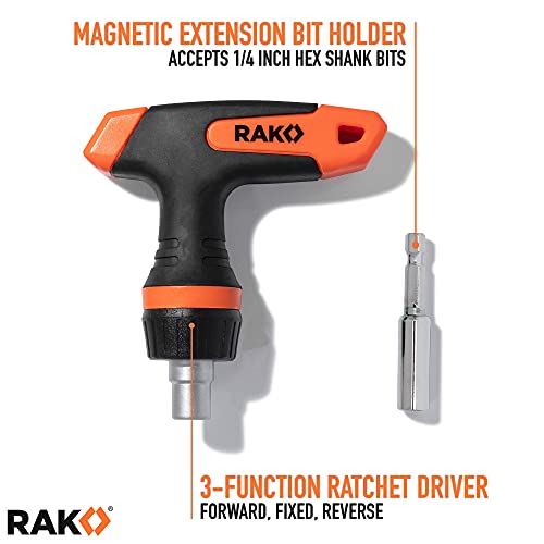 RAK Universal Socket Tool - Christmas Gifts for Men - Set of 15 with 1/4-to-3/4-inch Wrench Grip, T-Handle Ratchet Driver and 10 Screwdriver Bits - Stocking Stuffer Gifts for men, Husband, Handyman