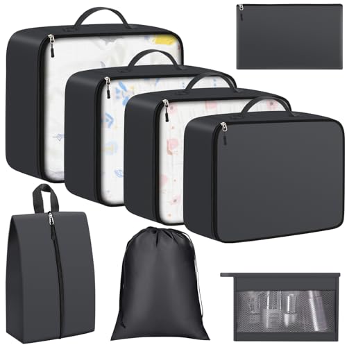 ExploreBliss Packing Cubes for Suitcases 8 Set, Durable Packing Cubes, Foldable Suitcase Organizer Bags Set for Travel Accessories for Luggage(Grey)