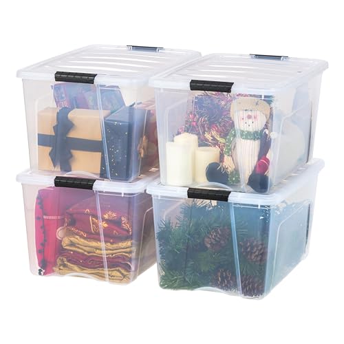IRIS USA 4 Pack 72qt Clear View Plastic Storage Bin with Lid and Secure Latching Buckles