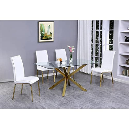 Best Quality Furniture 5PC Dining Set (1 Table + 4 Chairs), White, Gold