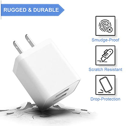 6Pack USB Wall Charger, iGENJUN 2.4A Phone Charger Dual USB Port Cube Power Plug Adapter Fast Wall Charger Block Compatible with iPhone 14/14 Pro/13/13 Pro, Samsung Galaxy, Pixel, LG, Android-White
