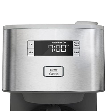 GE Drip Coffee Maker With Timer | 12-Cup Glass Carafe Coffee Pot With Warming Plate | Adjustable Brew Strength | Wide Shower Head for Maximum Flavor | Kitchen Essentials | Stainless Steel