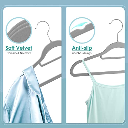 Velvet Hangers Non Slip Felt Hangers, DUDUCOFU 30 Pack Grey Velvet Hangers Clothes Hangers Space Saving Slim Hangers with 360 Degree Swivel Hook for Suits Coats, Jackets, Pants, and Dress Clothes