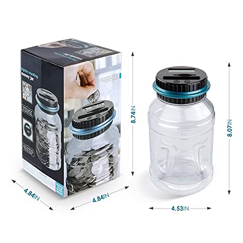 Large Piggy Bank for Boys Adults, Vcertcpl Digital Coin Counting Bank with LCD Counter, 1.8L Capacity Coin Bank Money Jar for Adults, Designed for All US Coins (Blue)