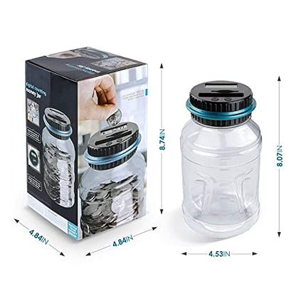 Large Piggy Bank for Boys Adults, Vcertcpl Digital Coin Counting Bank with LCD Counter, 1.8L Capacity Coin Bank Money Jar for Adults, Designed for All US Coins (Blue)