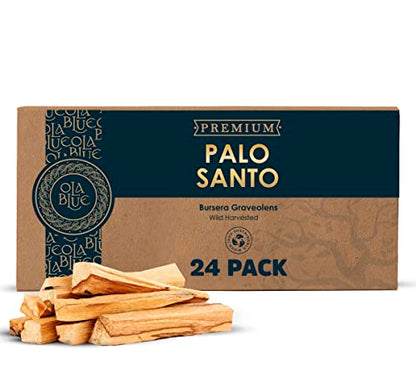 Ola Blue Palo Santo Sticks Premium Resin (24-Pack) Peruvian Authentic - substantially harvested Hand Picked Incense Sticks Energy Cleansing Smudging Sticks – Natural (Holy Wood)