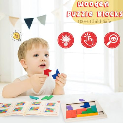 Shindel Wooden Puzzle Blocks, 3D Russian Jigsaw Puzzles Colorful Geometry Logic IQ Game STEM Montessori Educational Gift for All Ages Challenge