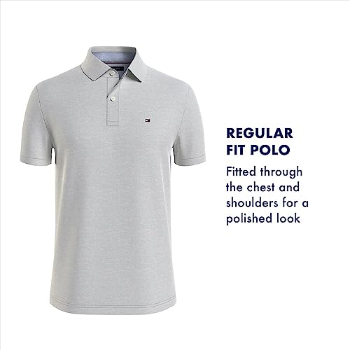 Tommy Hilfiger mens Short Sleeve Cotton Pique in Custom Fit Polo Shirt, Fresh White, Medium US