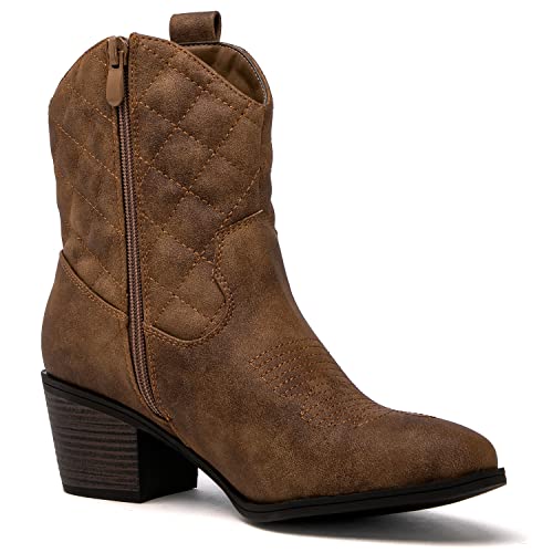 GLOBALWIN Women's Camel Quilted Mid Calf The Western Cowboy Cowgirl Boots 8M