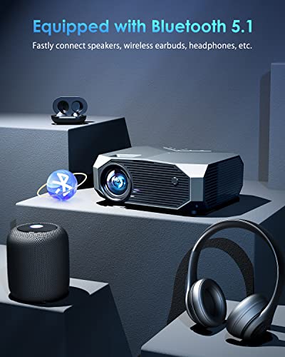 YOWHICK Projector with 5G WiFi and Bluetooth, Native 1080P Outdoor Portable Video Projector Support 4K, Home Theater Movie Projector Compatible with HDMI, USB, Laptop, iOS & Android Phone