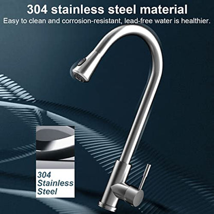 Single Handle High Arc Brushed Nickel Pull Out Kitchen Faucet,Single Level Stainless Steel Kitchen Sink Faucets with Pull Down Sprayer
