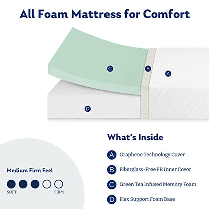 Twin Mattress, 6 Inch Memory Foam Mattress Bed in a Box, Medium, Green Tea and Cooling Gel Infused CertiPUR-US Certified, Made in USA