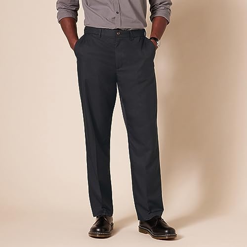 Amazon Essentials Men's Classic-Fit Expandable-Waist Flat-Front Dress Pant, Black, 30W x 34L