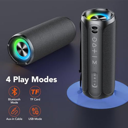 Portable Bluetooth Speakers, IPX7 Waterproof Speaker Bluetooth Wireless, 20W Loud Stereo Sound, 24H Playtime, RGB Lights, Dual Pairing, Bluetooth 5.3 Wireless Speaker for Travel Outdoor Home