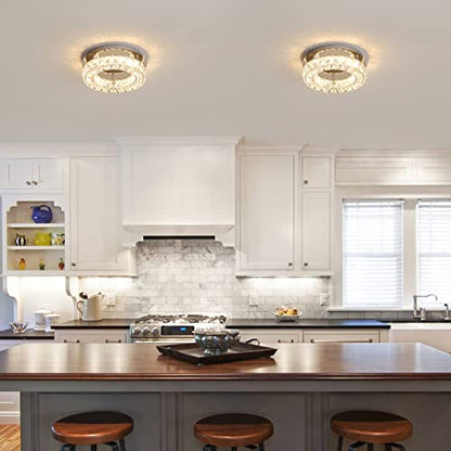 Crystal Ceiling Light Bright Led Ceiling Light Fixtures ,12 in Flush Mount Ceiling Light,ETL Listed Modern Crystal Chandelier for Bedroom, Kitchen, Bathroom, Hallway, 25Watts,3000K,Stainless Steel