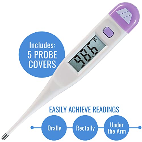 MABIS Digital Thermometer for Babies, Children and Adults for Oral, Rectal or Underarm Use Clinically Accurate Within 60 Seconds, Purple