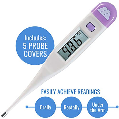 MABIS Digital Thermometer for Babies, Children and Adults for Oral, Rectal or Underarm Use Clinically Accurate Within 60 Seconds, Purple