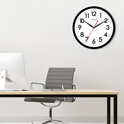 AKCISOT Wall Clock Silent Non Ticking Modern Wall Clocks Battery Operated 10 Inch, Analog Small Classic Clock Decorative for Bedroom, Kitchen, Home Office, Bathroom, School, Living Room (Black)