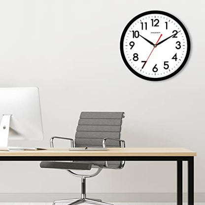 AKCISOT Wall Clock Silent Non Ticking Modern Wall Clocks Battery Operated 10 Inch, Analog Small Classic Clock Decorative for Bedroom, Kitchen, Home Office, Bathroom, School, Living Room (Black)