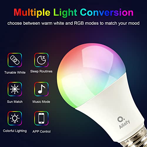 Ailofy Smart LED Strip Lights 16.4ft and 2 Pack Color Bulbs Kit with App Control, Color Changing, Wi-Fi Light Work with Alexa and Google Home, Sync to Music, Light Kit for Bedroom, Living Room