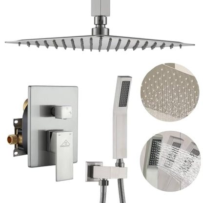 CASAINC Rain Shower Head with Handheld Spray 10" Ceiling Mounted Shower System Brushed Nickel Shower Head Combo