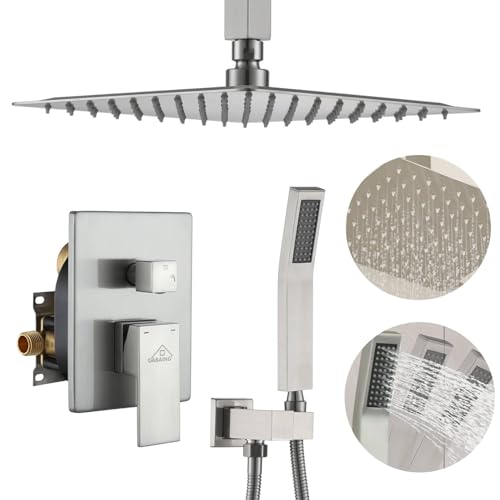 CASAINC Rain Shower Head with Handheld Spray 10" Ceiling Mounted Shower System Brushed Nickel Shower Head Combo