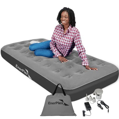 EnerPlex Camping Air Mattress with Built in Pump - Queen Blow Up Mattress for Travel & Guests - Portable Bed for Adults and Kids - Grey