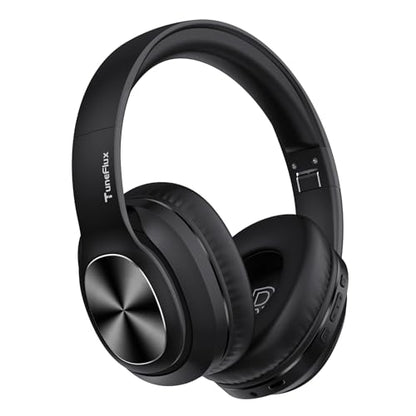 TuneFlux Wireless Bluetooth Headphones Over Ear, 80H Playtime, 3EQ Sound Modes, HiFi Stereo Headphones with Deep Bass Microphone, Foldable Bluetooth 5.3 Headphones for Smartphone/PC/Computer