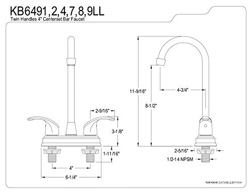 Kingston Brass KB6491LL Legacy Bar Faucet, 4-3/4", Polished Chrome