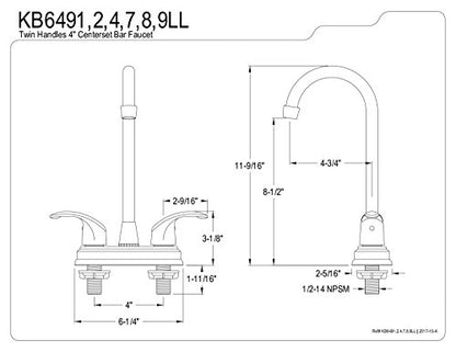 Kingston Brass KB6491LL Legacy Bar Faucet, 4-3/4", Polished Chrome