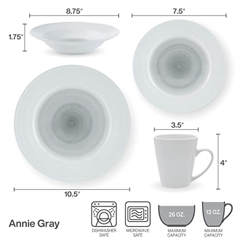 Pfaltzgraff Annie 16 Piece Dinnerware Set, Service for 4, Gray