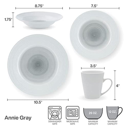 Pfaltzgraff Annie 16 Piece Dinnerware Set, Service for 4, Gray