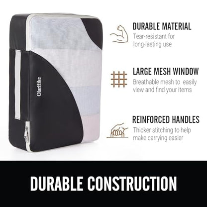 OlarHike 8 Set Packing Cubes, 4 Various Sizes(Extra Large,Large,Medium,Small), Luggage Organizer Bags for Travel Accessories Travel Essentials, Travel Cubes for Carry on Suitcases (Black)