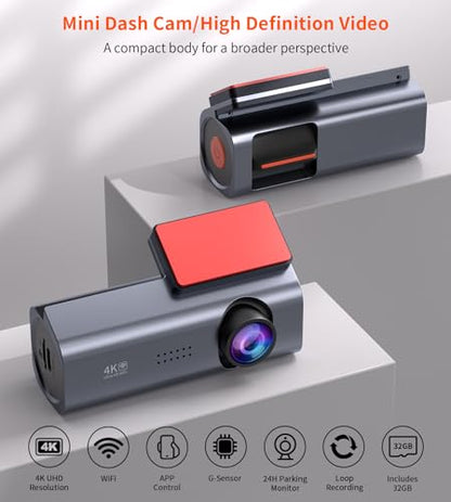 Cosuvow Dash Cam 4K Front Dash Camera for Cars 2160P WiFi Dashcam with APP 24 Hours Parking Mode WDR Free 32G Card G-Sensor Loop Recording Night Vision