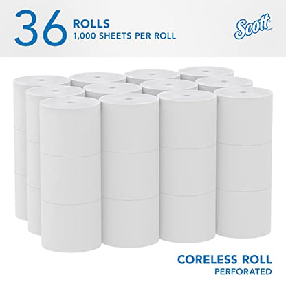 Scott Kimberly-Clark 4007 Essential Coreless High-Capacity Standard Roll Toilet Paper, 2-Ply, White, Pack of 36,000