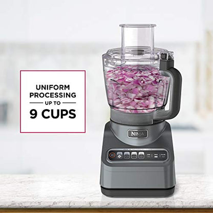 Ninja BN601 Professional Plus Food Processor, 1000 Peak Watts, 4 Functions for Chopping, Slicing, Purees & Dough with 9-Cup Processor Bowl, 3 Blades, Food Chute & Pusher, Silver