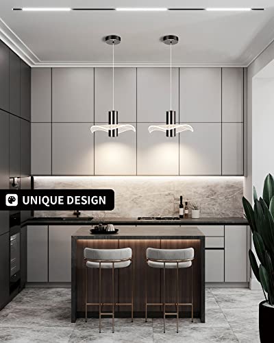OKELI Modern Pendant Light Kitchen Island, Black Pendant Light Dimmable LED Mini Pendant Light, 6W Pendant Lighting Bar Lights Flower for Bedroom Dining Room