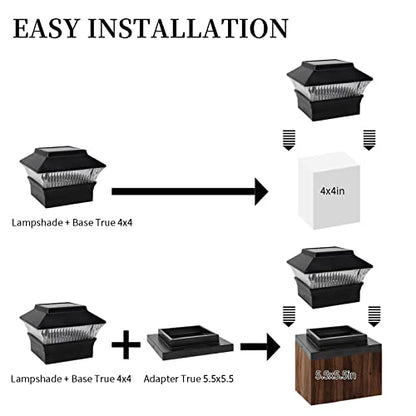 ONLSITY 25 Lumen Solar Post Cap Lights fit True 4"x4" & 5.5"x5.5" Post, High Brightness Filament LED, 3000K Warm White, Solar Powered Fence Deck Post Cap Lamp, Waterproof, Black, 4 PK
