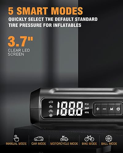ROCGORLD R7 Tire Inflator Portable Air Compressor, 12V DC Car Tire Air Pump with Auto Shut-Off Function, 150 PSI 3X Faster Inflation Portable Tire Inflator for Car, Bike, Ball, Motor