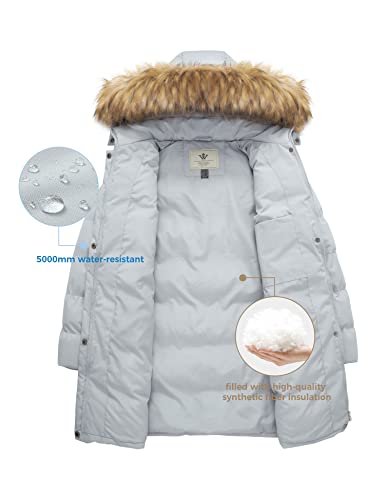 WenVen Women's Winter Long Puffer Coat Parka Outwear with Fur Hood (Grey, L)