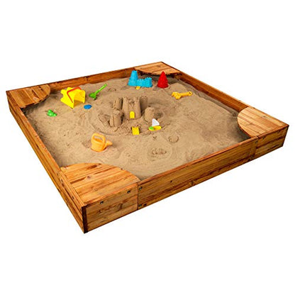 KidKraft Wooden Backyard Sandbox with Built-in Corner Seating and Mesh Cover, Kid's Outdoor Furniture, Honey, Gift for Ages 2-8