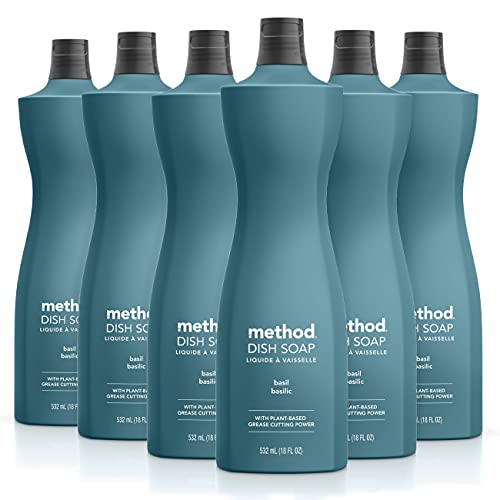 Method Gel Dish Soap, Basil, Biodegradable Formula, Tough on Grease, 18 fl oz (Pack of 6)