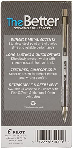 PILOT Pen 30000 The Better Ball Point Pen Refillable & Retractable Ballpoint Pens, Fine Point, Black Ink, 12-Pack