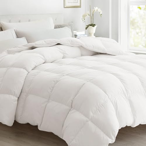 CYMULA Feather Down Comforter King Size with 100% Cotton Cover, Medium Warmth Duvet Insert with Luxurious Down Fill, 8 Corner Tabs and Machine Washable for All Seasons (90x104 Inches, White)