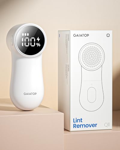 GAIATOP Fabric Shaver, Rechargeable Lint Remover Sweater Defuzzer, Intelligent Digital Display Lints Shaver Fuzzs Pills Bobbles Trimmer for Clothes and Furniture White(1 pcs)