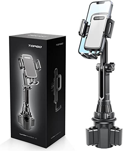 TOPGO Cup Holder Phone Holder, [No Shaking & Height-Adjustable Pole] Car Cup Holder Phone Mount, Cell Phone Cradle for iPhone iPhone 14 and More Smart Phone(Grey)